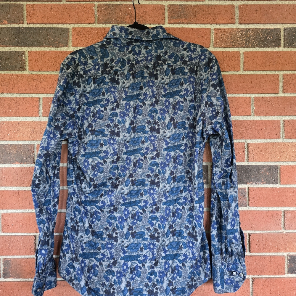 STENSTRÖMS Slimline Long Sleeve Button Up Shirt Blue Floral Pattern - Picture 3 of 4